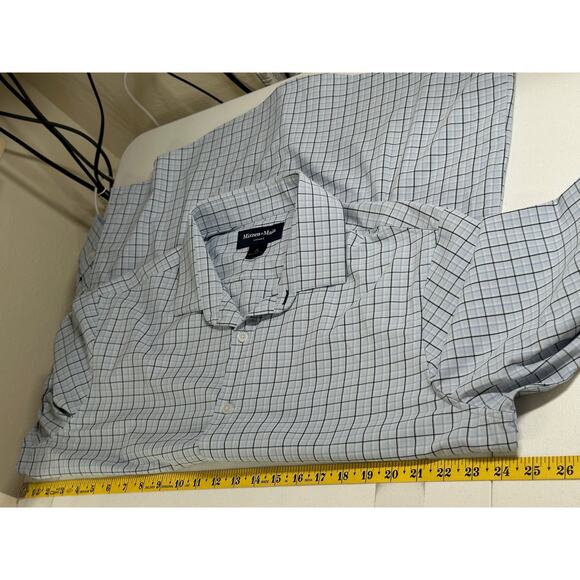 Mizzen+Main Shirt Mens XL Trim Fit Blue White Plaid Leeward Performance Stretch - Picture 6 of 7